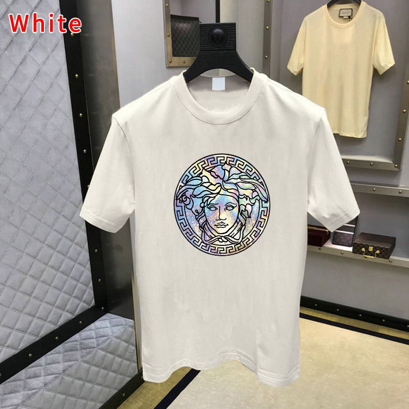

2021 New Summer Cotton tshirt Floral Snake embroidery fashion Short Sleeve t shirt Men Brand T-shirt Men Luxur ver̵sace, White;black