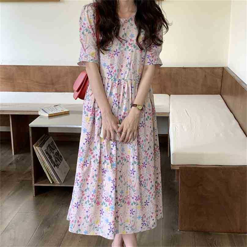 

Retro Romance All Match Loose Florals Streetwear Vestidos Party Printing Prom Vintage Summer Femme Long Dresses 210525, White