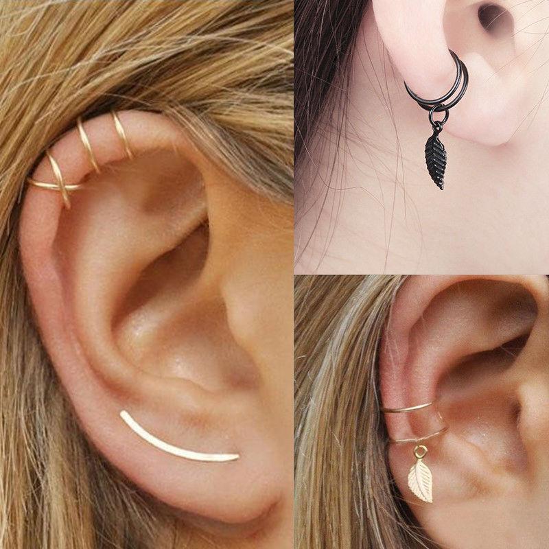 

Clip-on & Screw Back 1pc Cross Leaf Ear Clip Cuff Wrap Fake Earring Hoop Non Piercing Cartilage Simplicity Fashion Earrings Gift