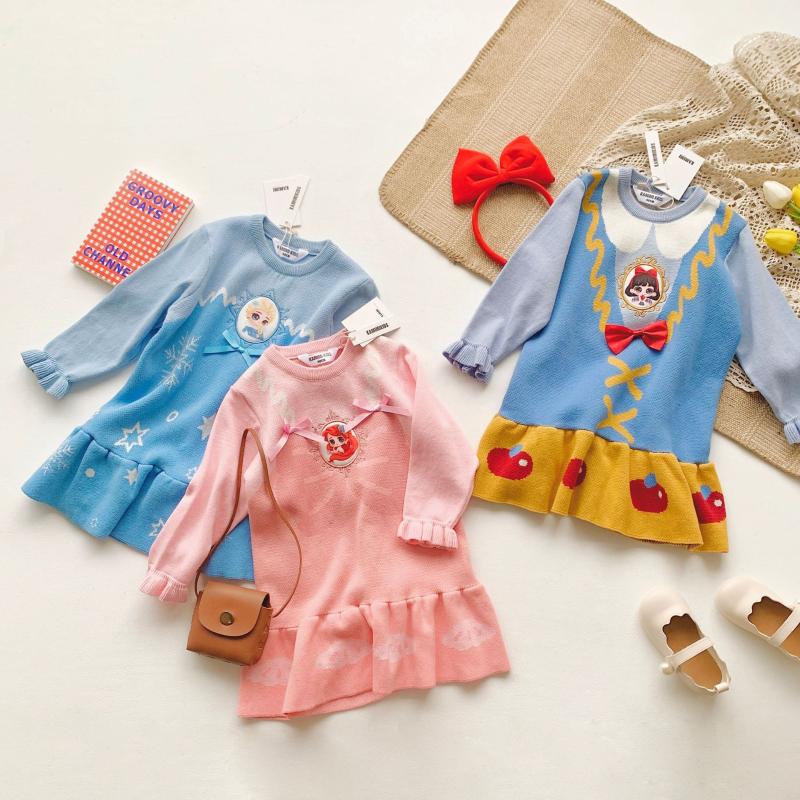 

Girl's Dresses Children's Autumn And Winter Princess Embroidery Knitted Dress Girls', Red;yellow
