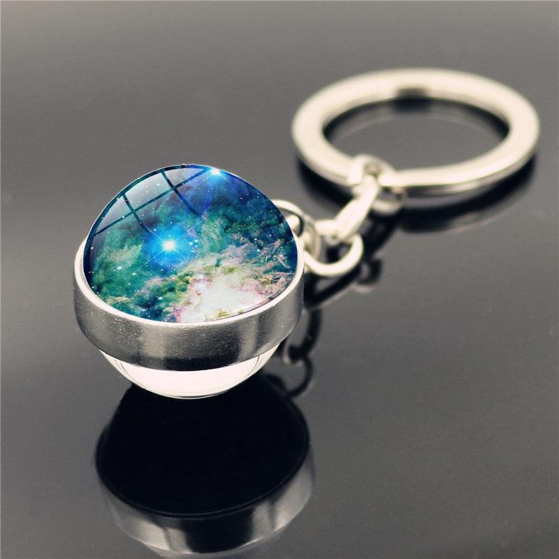 

Keychains Universe Galaxy Nebula Keychain Pendant Double-sided Crystal Glass Ball Cute Keyrings For Men Women Creative Gift, Silver