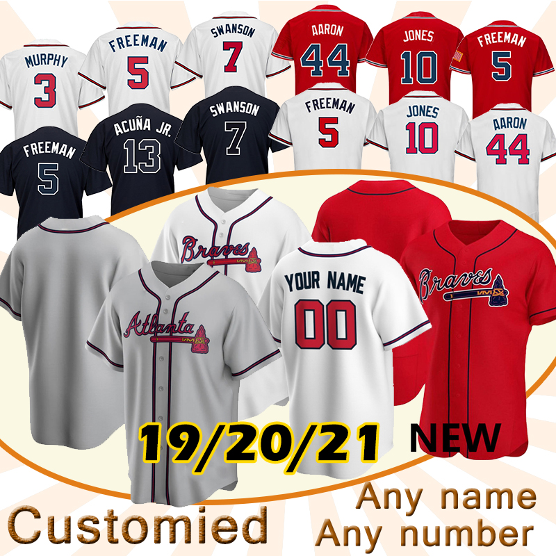 

2021 Atlanta 20 Marcell Ozuna Jerseys 5 Freddie Freeman Brave 7 Dansby Swanson 13 Ronald Acuna Jr. 1 Ozzie Albies Mike Soroka Baseball Jersey top, Black