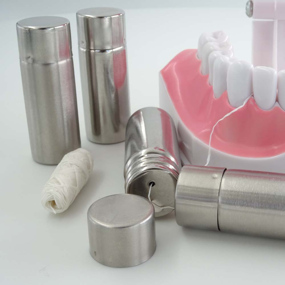 Patented new design hygiene stainless steel packing container eco dental floss 30m nutural silk-image-689011949