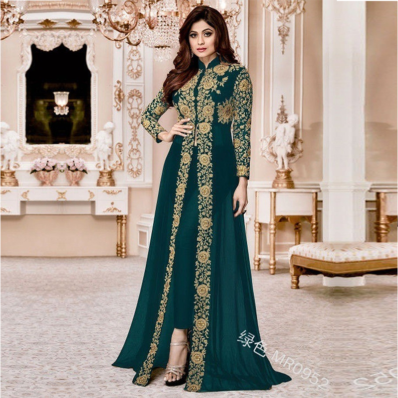 

Elegant Stand Collar Women Dress Muslim Abaya 2 Piece Set Floral Full Sleeve Big Swing A-line Party Long Maxi Vestidos Plus Size