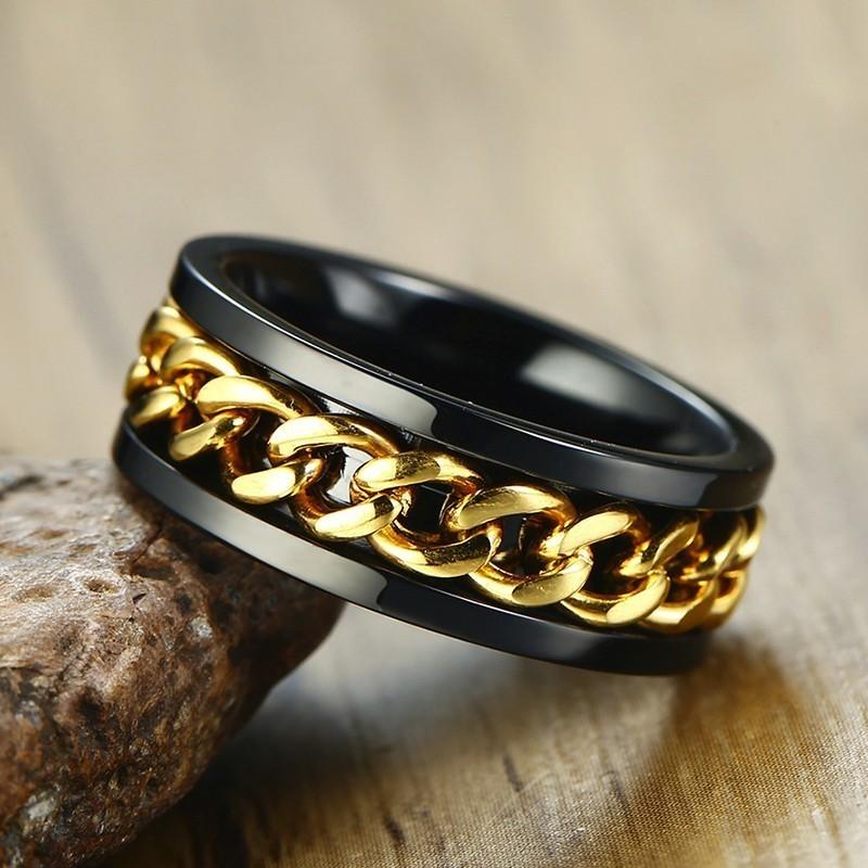 

Wedding Rings 8mm Spinner Ring For Men Stainless Steel Cuba Chain Men's Anti Stress Jewelry, Slivery;golden
