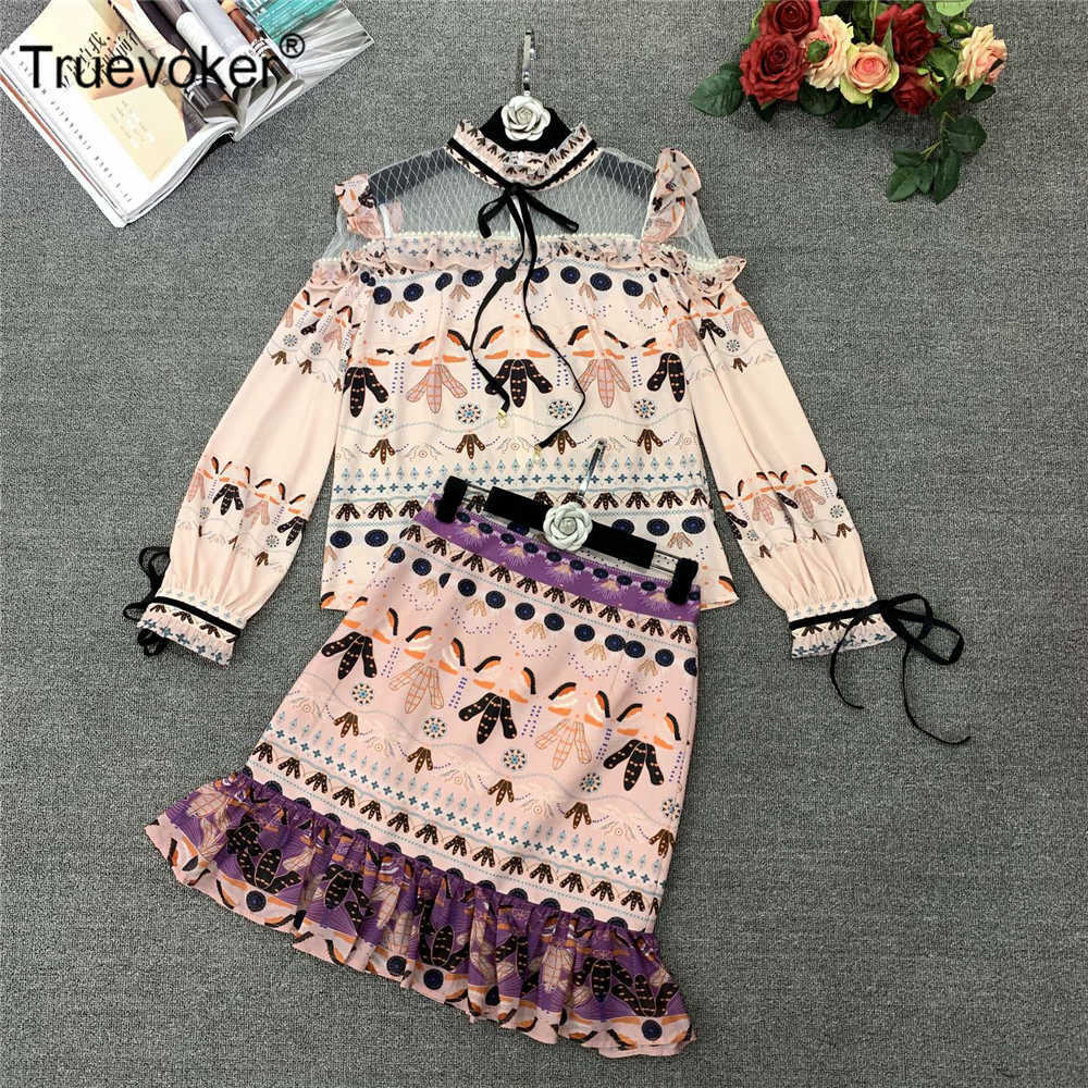 

Truevoker Women's High End Runway Fashion Print Tops + Mermaid Skirt Elegant Female Two Pieces Sets Suits 210602, White