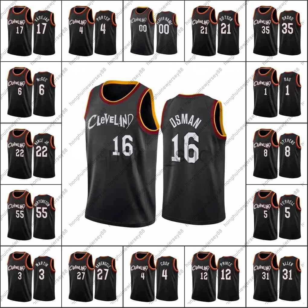 

2021-22 75th Anniversary Printed Mens Basketball Cleveland JaVale McGee Kevin Porter Jr. Larry Nance Jr. Isaac Okoro Cavalier Custom Black City Jersey