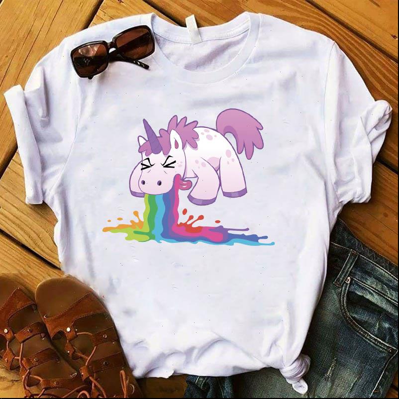 

unicorn rainbow short sleeve womens t shirt loose tee clothes graphic, White