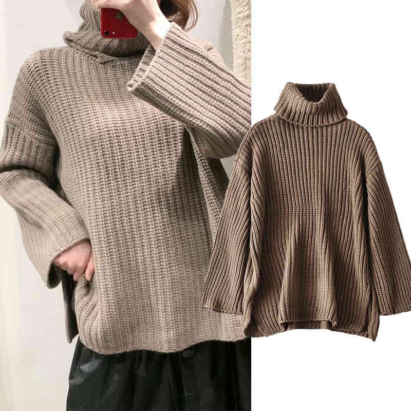 

Women' Sweaters Women Autumn Solid color Turtleneck sweater winter Thicken Sweater Girl Long Sleeve Casual Loose Knit Pullovers T, Ivory