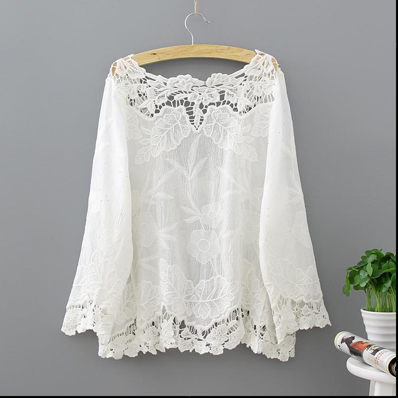

hollow out white lace kimono women shirts summer casual loose fashion full sleeve cardigan blouses