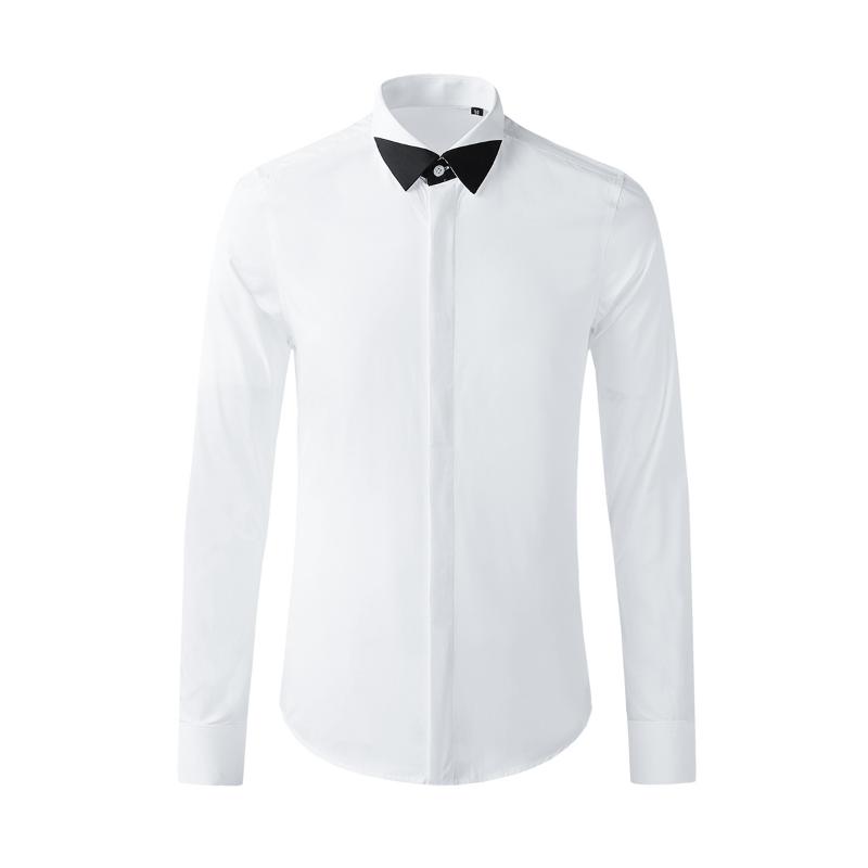 

Men's Casual Shirts White Man High Quality Black Collar Long Sleeve Simple Male Fashion Slim Fit Party Mens Dress