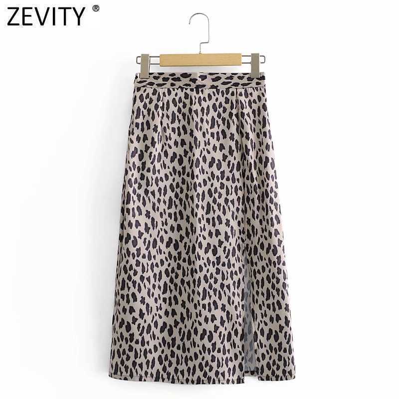 

Zevity Women Vintage Leopard Print Split A Line Skirt Faldas Mujer Female Casual Vestido Side Zipper Slim Skirts QUN727 210603, As pic qun727aazz