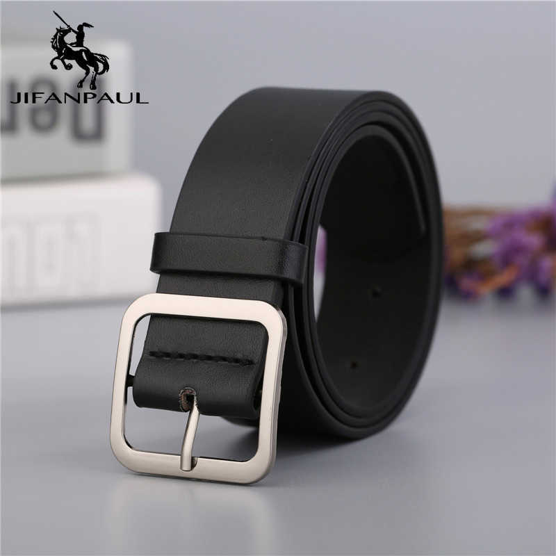 

JIFANPAUL Genuine leather alloy metal Square Buckle Women's beltCasual jeans wild style student youth fashion accessories new P0817, Black