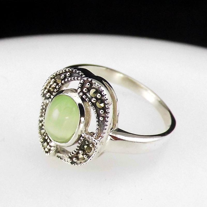 

Cluster Rings FNJ Green Opal 925 Silver Adjustable Size Open Original S925 Thai Ring For Women Jewelry Vintage