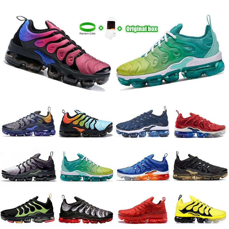 

[Bracelet+Socks+Original Box]2021 Sports Shoes TN Plus Running Shoe Triple Black Men Women Trainers Eggplant White Silver Volt size 40-45 Pr