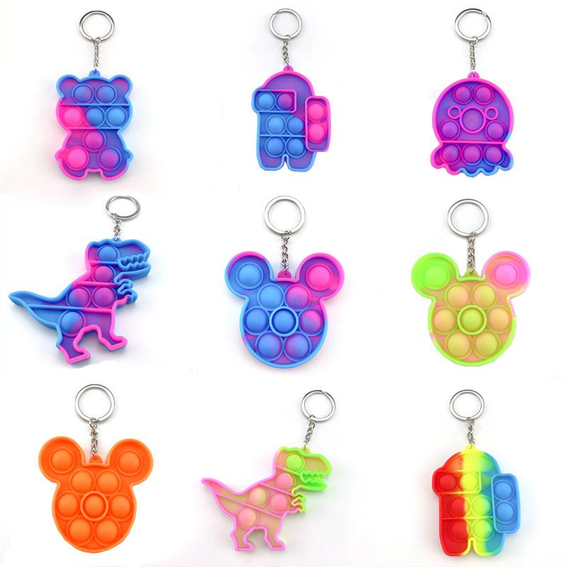 

Decompression Silicone Fidget Toy keychain Party Favor Simple Dimple Push Bubble It rainbow Toys key chain Anti Stress Bubbles Board keychains