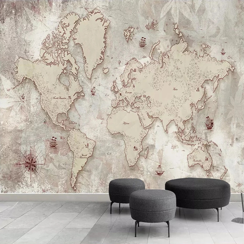 

Custom 3D Wallpaper Retro World Map Wall Painting Living Room Bedroom Background Murals Decoration, As show