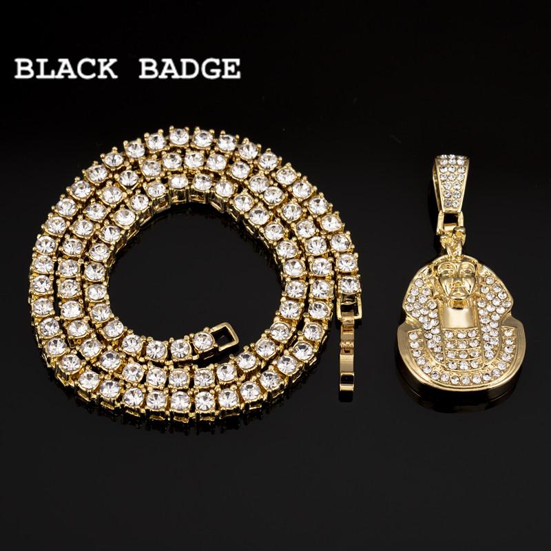 

Chains Bling Rhinestone Egyptian Pharaoh Pendant Necklace Iced Out Gold Color Men's Women Punk Hip Hop Chain Jewelry, Silver