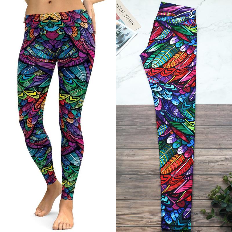 

Yoga Outfit Seven Street Color Leaves Female Workout Fitness Pants Printed High Waist Tight Running Leggings