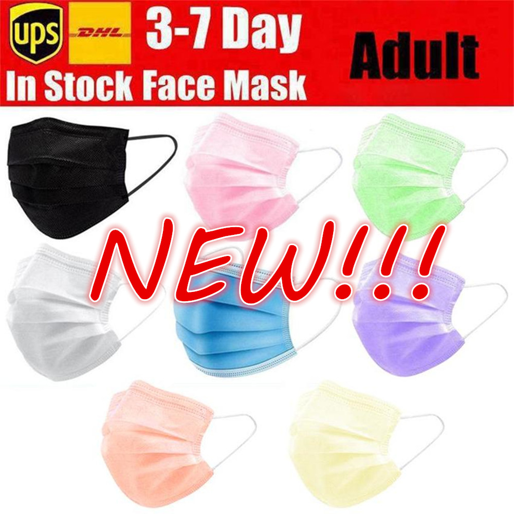 

NEW!!! 8 Colors Disposable Face Masks Black Pink White with Elastic Ear Loop 3 Ply Breathable Dust Air Anti-Pollution Face Mask Mouth Mask DHL Fast Shipping