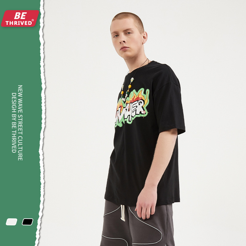 

be men's clothing - 2021 summer new personalized letter luminous printing short sve hip hop high street trendy t-shirt for men, White;black
