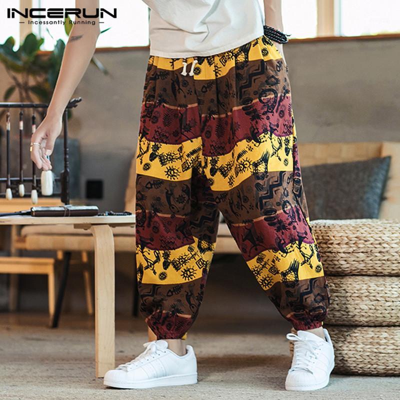 

Men' Pants INCERUN Printed Men Harem Cotton Linen 2021 Joggers Streetwear Drop-Crotch Trousers Ethnic Loose Casual Thai 3XL, Red pants