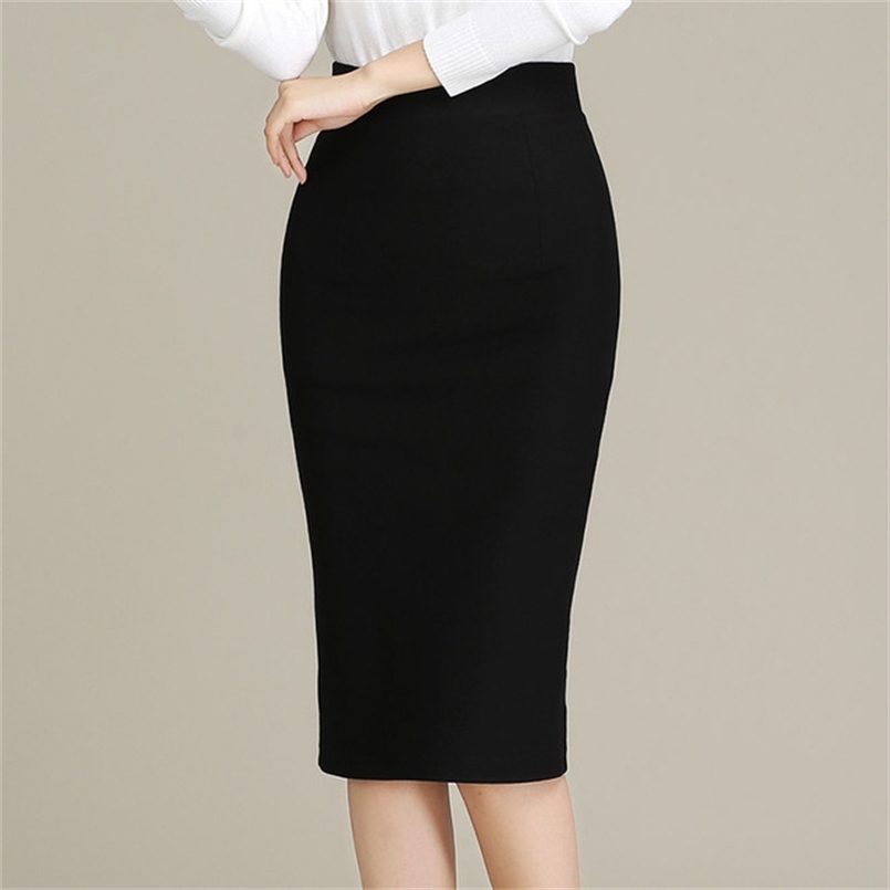

Plus Size Black Red Burgundy Skirt Women Office Business Wear Ladies Work Split Stretch Hips-Wrapped Bodycon Pencil 210708