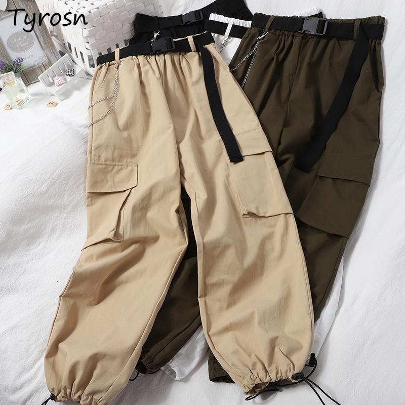 

Women's Pants & Capris Casual Women Design Chain Pockets Bundle Feet Harem Pant Fashion Safari Style High Waist Baggy Trousers Tooling Stude, Black;white