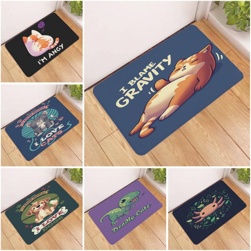

Carpets Home Decor Entrance Door Mat Cartoon Cats And Dogs Waterproof Non-slip Bath Mats Flannel Furry Children Carpet
