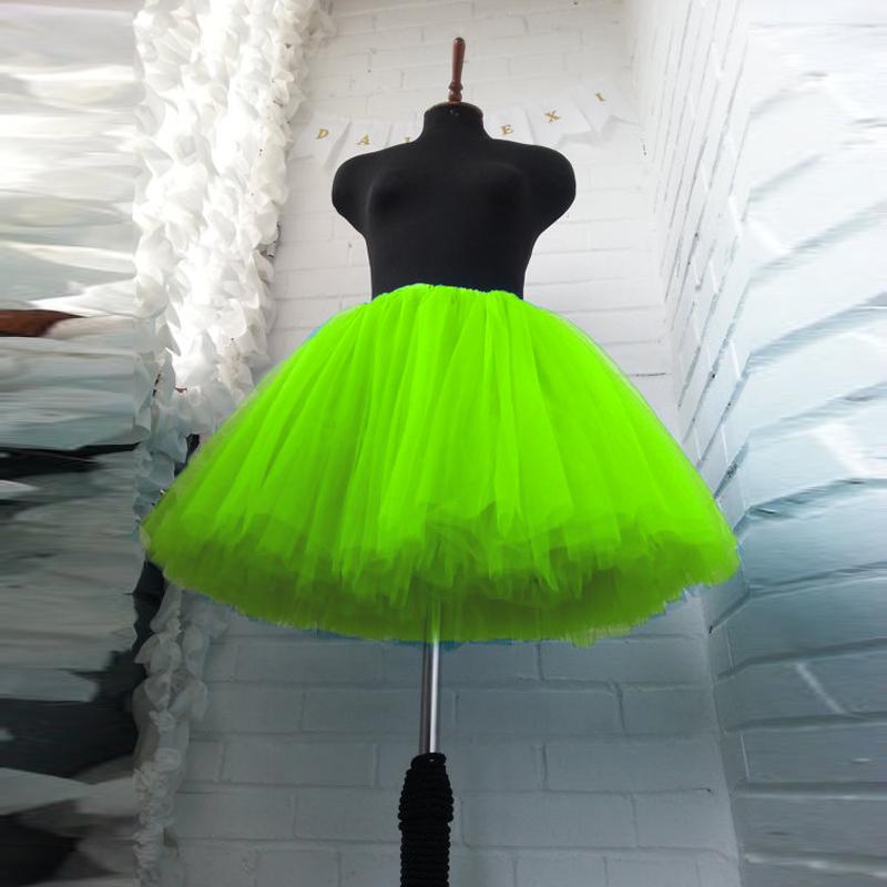 

Skirts 2021 Fashion Bright Green Knee Length Tulle For Yong Lady 5 Layer And 1 Lining Midi Puffy Tutu Skirt Women Elastic, Beige