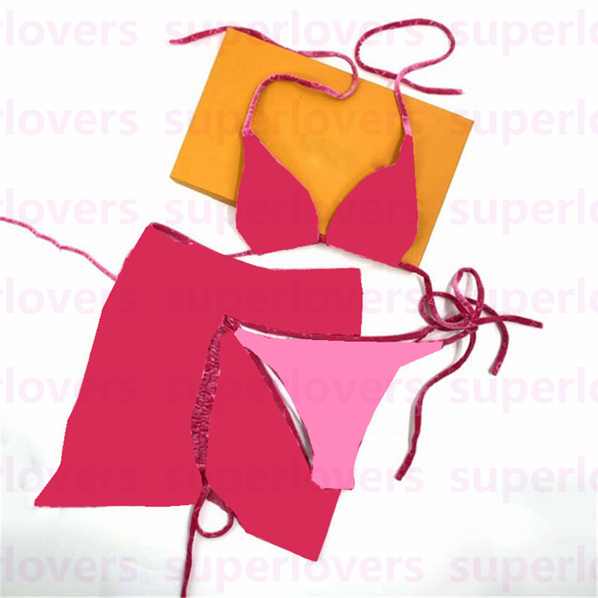 

Sexy Bikinis Swim Dress Vintage Letter Flowers Jacquard Swimwear Womens Comfortable Velvet Swimsuit 3pcs Set Fashion Bathing Suits, Real pic;pls contact us