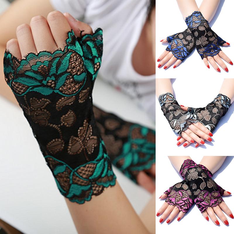 

Lace Sun Protection Sleeves For Ladies Summer Breathable Thin Elasticity Touch Screen Gloves 1 Pair Colorful Driving Five Fingers