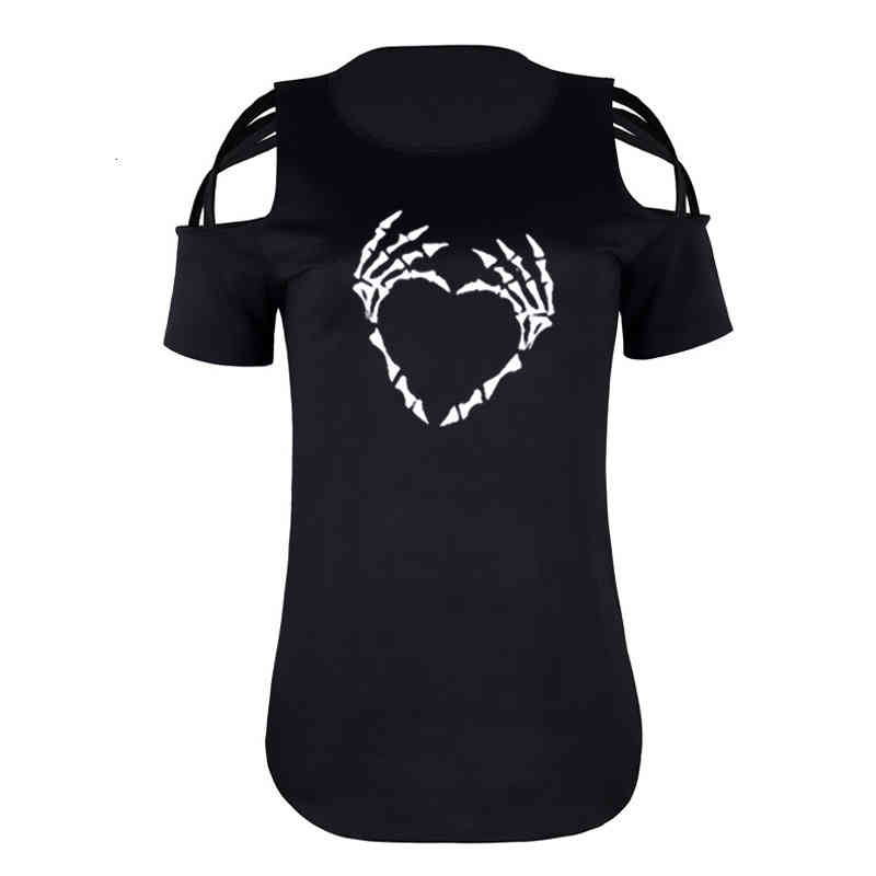 

S-2xl Plus Size Gothic Skeleton Pattern Casual For Women Short Sleeve Off The Shoulder Clothes Fall Winter Tops Female, White