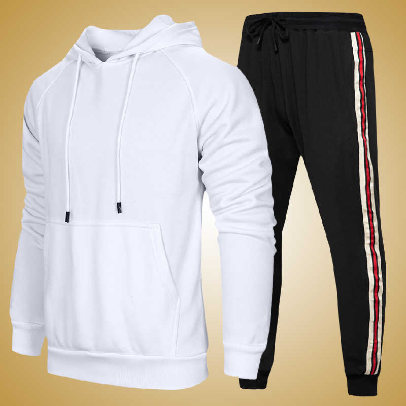 

winter Men Tracksuits Solid Hip Hop Street Sportswear Men's Hoodies+2 pieces Sweatshirt Striped Sports Gym pants Sports Set Wear 210603, Wy18 lk46white