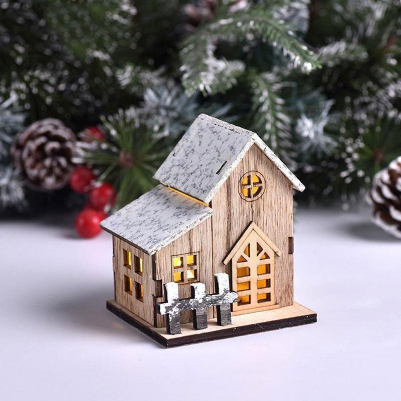 

Christmas Decorations Led Light Wooden House Luminous Cabin Merry Tree For Home Xmas Ornaments Diy Gift Happy E9r4