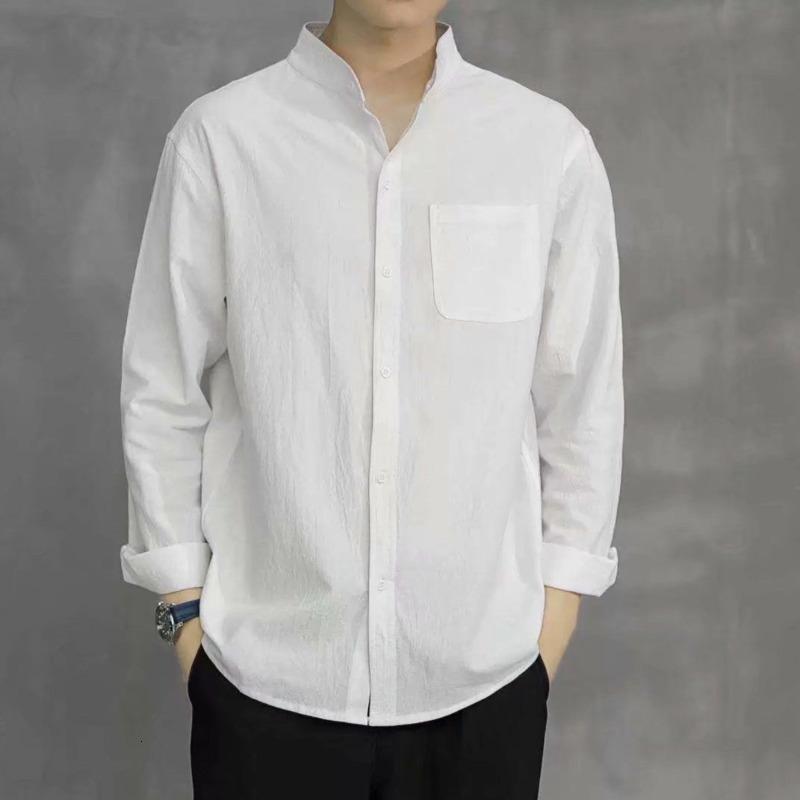 

Men's T-Shirts MrGB Chinese Style Cotton Linen Men Shirt Long Sleeve Casual Vintage Man Shirts Solid Color Cardigan Male Clothing, Black