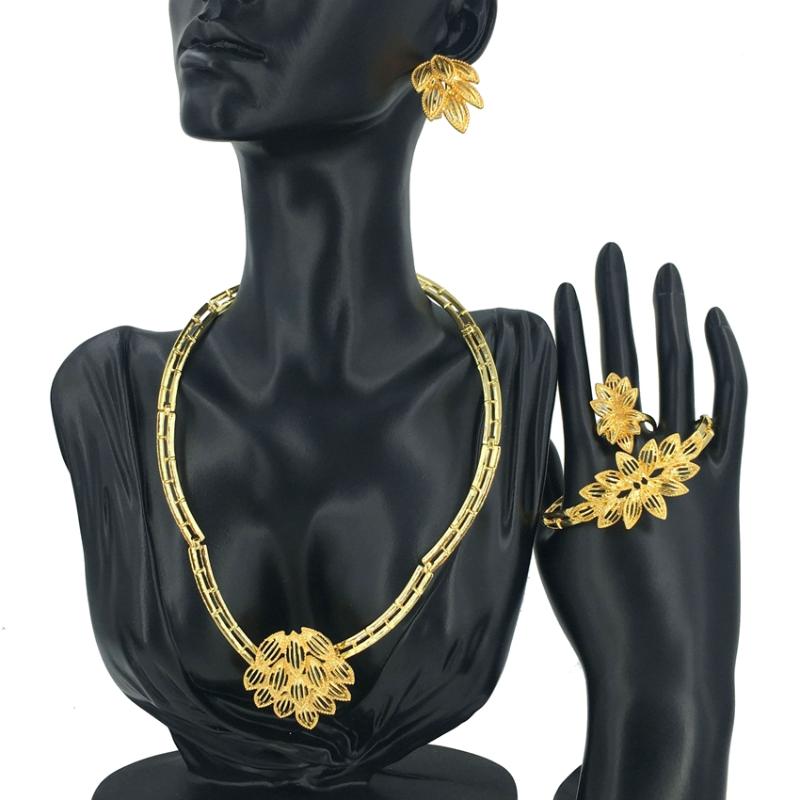 

Earrings & Necklace Mejewelry Dubai 24K Gold Plated Jewelry Sets For Women Jewellery FHK12085, Silver