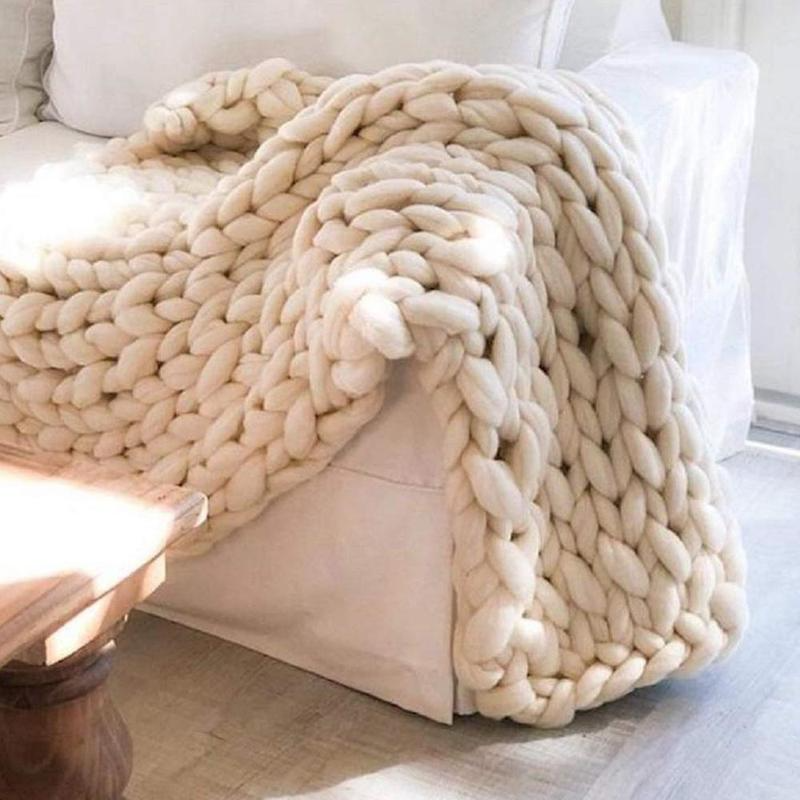 

Coarse Knitted Blanket Hand-knitted Warm Knitted Blanket, 1.3x1.7m, Off-white