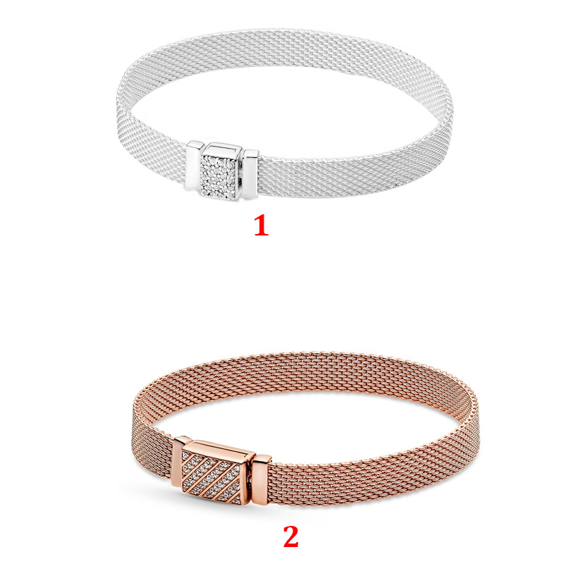 

Genuine S925 Sterling Silver Fit Pandora Bracelet new full diamond sparkling chain buckle watch bracelet DIY Bead Love Heart Blue Crysta Cha, Black