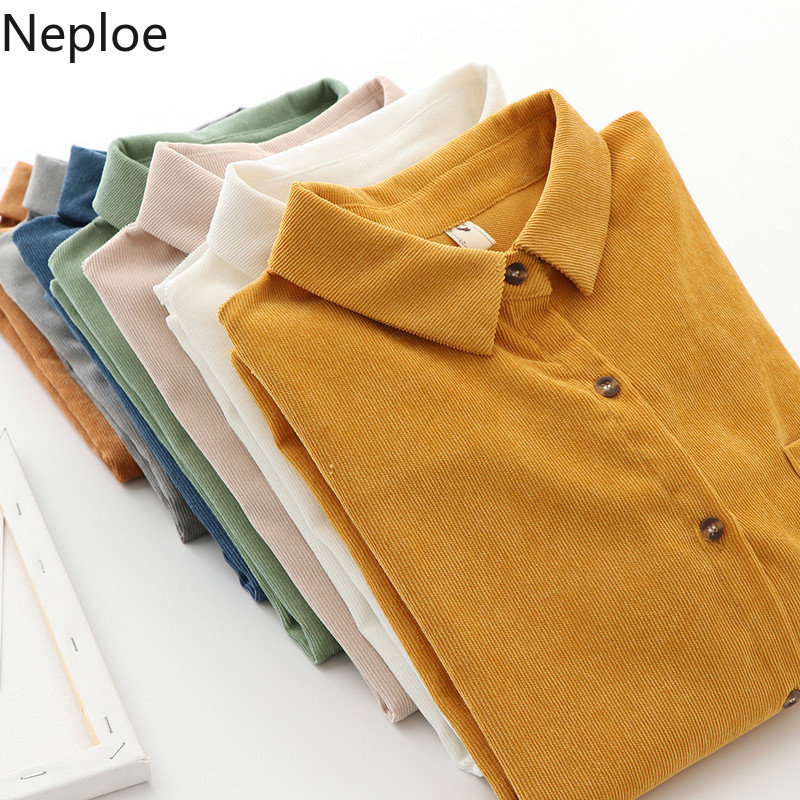 Neploe Vintage Corduroy Women Blouses Blusas Mujer De Moda Korean Casual Shirt Tops Loose All-match Tops Female 210422
