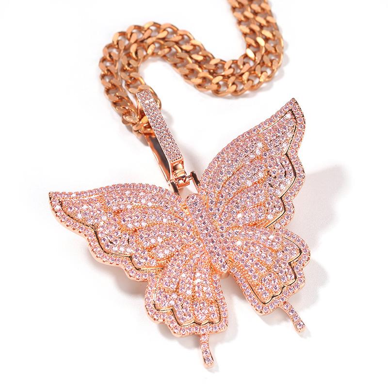 

Pendant Necklaces Hip Hop Micro Paved Cubic Zirconia Bling Iced Out Butterfly Pendants For Men Women Unisex Rapper Jewelry