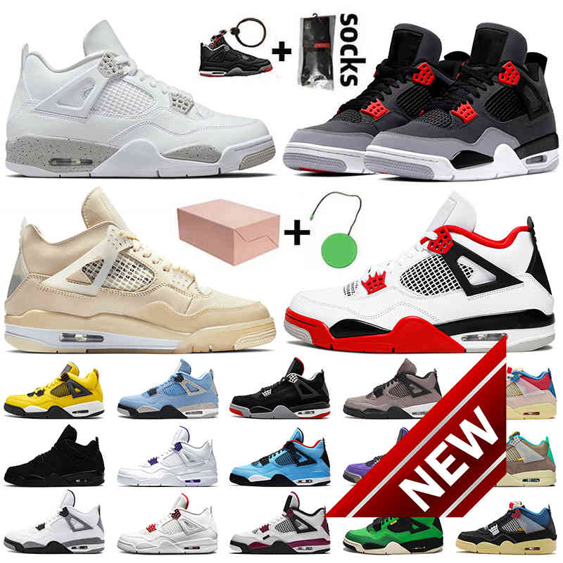 

2021 With Box Womens Mens Jumpman 4 Basketball Shoes 4s White Oreo Sail Infrared Fire Red Travis Taupe Haze University Blue Bred Trainers, Item10 travis 40-47