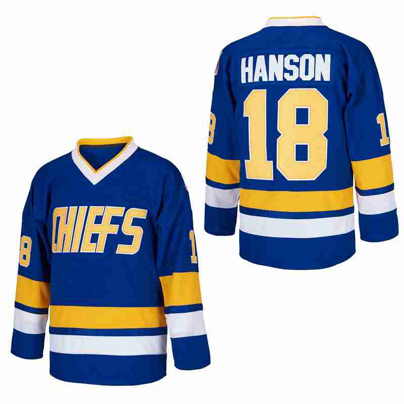 

Ice Hockey Chiefs hanson 18 blue movie jerseys, Man