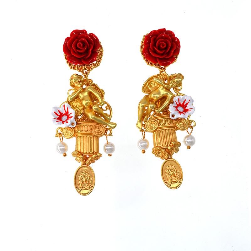 Fashion Design Long Drop Baroque Retro Dangle Earrings With Crystal Women Red Earring Jewelry & Chandelier-image-697488708