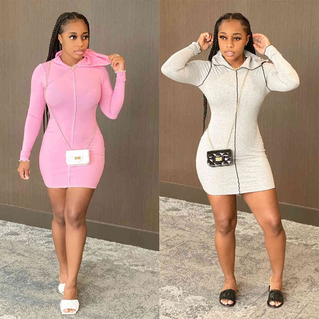 

Womens Designer Mini Dress Autumn Winter Long Sleeve Sexy V Neck Panelled Hooded Casual Dress Vestidos, Black;gray