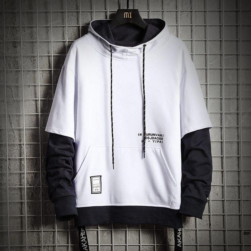 

Men's Hoodies & Sweatshirts Patchwork Hoodie Men High Street 2021 Harajuku Hooded Mens Letter Print Streetwear Hip Hop Pullover, Black