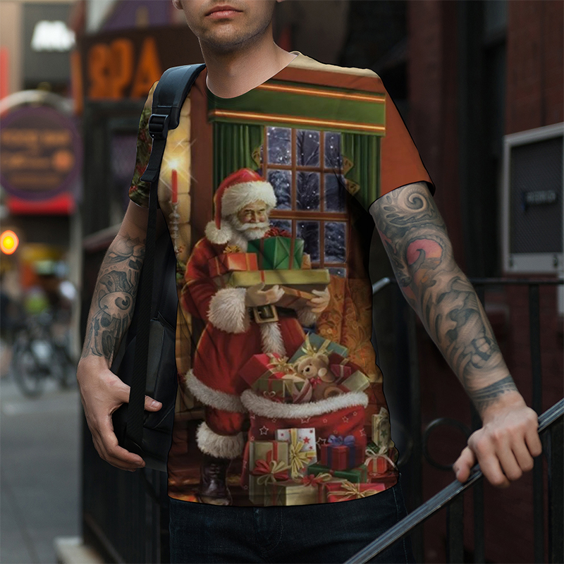 

Men's Santa Gift Box Printed Pattern 3D Printing Fashion Christmas Short Sleeve Breathable Daily Street Shooting Party Travel Holiday, White;black