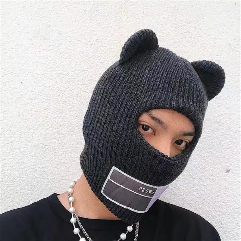 

Berets Cycling Winter Hat Knit Ski Mask Balaclava Unisex Full Face Cover Artificial Wool Bonnet Mouse Beanie Caps, A knit balaclava