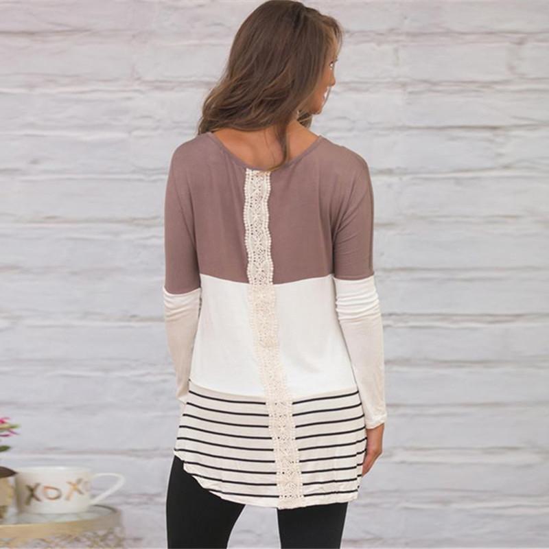 

Women' Blouses & Shirts MG Autumn Women Fashion Back Lace Blouse Striped Patchwork Long Sleeve Casual Loose O Neck Tops Blusas -XL, Green
