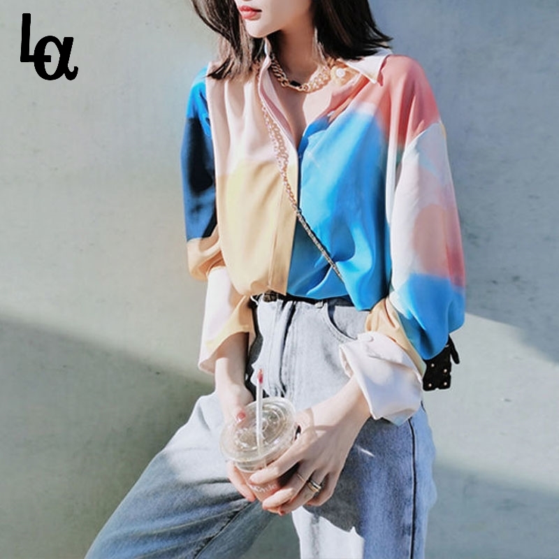 

Casual Blouse and Tops Women Long Sleeve Elegant Thin Shirt Females Turn Down Collar Korean Office Lady Summer Y2K 210519, Beige